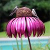 Bird Feeder Bottle with Stand Metal Flower Shaped Outdoor Garden Decoration Pink Coneflower Bird Feeder Container Accessories - Red