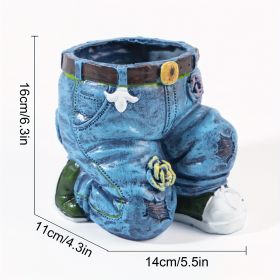 1pc Funny Indoor And Outdoor Flower Pots Resin Denim Pants Ornaments Creative Flower Pot Decoration Crafts Retro Garden Decoration - B