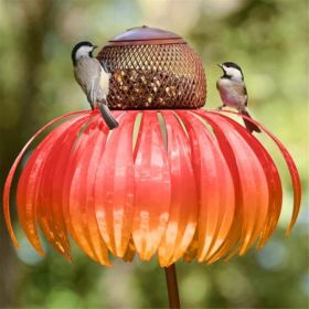 Pink Coneflower Bird Feeder Outdoor Decoration Garden Flower Picaflor Wild Bird Feeder Feeding Outside Rust Resistant Art Metal - Orange - China