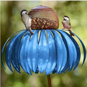 Pink Coneflower Bird Feeder Outdoor Decoration Garden Flower Picaflor Wild Bird Feeder Feeding Outside Rust Resistant Art Metal - Blue - China