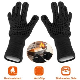 BBQ Gloves 1472Â¬âˆžF Heat Resistant Grill Gloves Anti-slip Carbon Fiber BBQ Gloves - Black