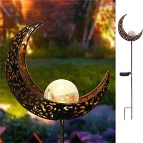 Garden Solar Lights Outdoor Moon Crackle Stake Metal Lights Courtyard - Colourful