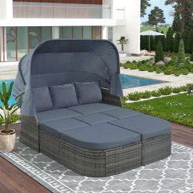 Outdoor Patio Furniture Set Daybed Sunbed with Retractable Canopy Conversation Set Wicker Furniture  - Gray