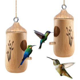 2 Packs Humming Bird Houses for Outside Wooden Hanging Bird Nest Feeder Hand Patio Garden Craft Ornament Decoration - Yellow