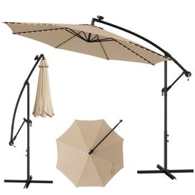 10 Feet Patio Offset Umbrella with 112 Solar-Powered LED Lights - Beige