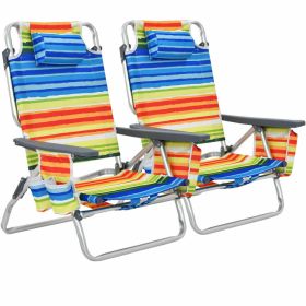 2 Pieces Folding Backpack Beach Chair with Pillow