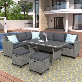 Patio Furniture Set;  5 Piece Outdoor Conversation Set;  Dining Table Chair with Ottoman and Throw Pillows