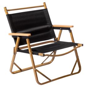 53*55*61cm Medium Size Aluminum Frame 600D Black Oxford Cloth Bearing 100kg Imitation Wood Grain Spray Paint Camping Chair Black - as picture