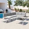 Industrial 5-Piece Aluminum Outdoor Patio Furniture Set, Modern Garden Sectional Sofa Set with End Tables, Coffee Table and Furniture Clips for Backya