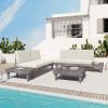 Outdoor 3-Piece Patio Furniture Set Solid Wood Sectional Sofa Set with Coffee Table Conversation Set with Side Table and Cushions, Grey+Beige - Beige