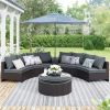 6 Pieces Outdoor Sectional Half Round Patio Rattan Sofa Set, PE Wicker Conversation Furniture Set/One Storage Side Table for Umbrella and One Multifun