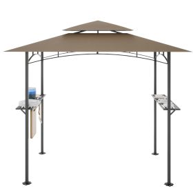 8 x 5 FT Grill Pergola Tent with Air Vent Double Tiered BBQ Gazebo Outdoor Barbecue Canopy, Khaki/Gray - Khaki