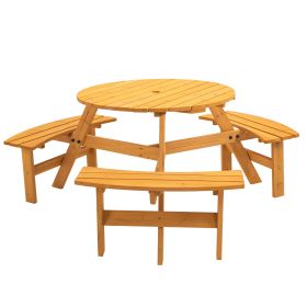 Circular Outdoor Wooden Picnic Table with Built-in Benches for Patio Backyard Garden; DIY; 1720lb Capacity; Natural/Gray - Natural - 6-person