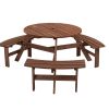 Circular Outdoor Wooden Picnic Table with Built-in Benches for Patio Backyard Garden; DIY; 1720lb Capacity; Natural/Gray - Brown - 6-person