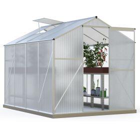 6 x 8 FT Polycarbonate Greenhouse with Roof Vent for Outdoors Gardening Canopy Plants Shed, Silver/Green - Sliver