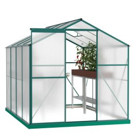 6 x 8 FT Polycarbonate Greenhouse with Roof Vent for Outdoors Gardening Canopy Plants Shed, Silver/Green - Green