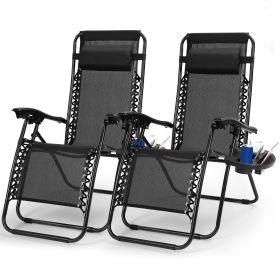 2Packs Zero Gravity Lounge Chair with Dual Side Tray 330lbs Load Foldable Recliner Chair - NBlack