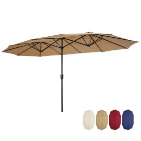 15x9ft Large Double-Sided Rectangular Outdoor Twin Patio Market Umbrella w/Crank-burgundy - taupe