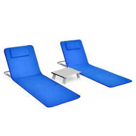 3 Pieces Beach Lounge Chair Mat Set 2 Adjustable Lounge Chairs with Table Stripe