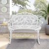 Patio Outdoor Bench; White Cast-Aluminum Garden Benches Metal Loveseat Outdoor Furniture for Park Lawn Front Porch - as Pic