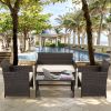 Cpintltr 4 Pieces Outdoor Wicker Furniture Sets PE Rattan Chair Patio Conversation Sets with Soft Cushions and Glass Tabletop Poolside Lawn Chairs for