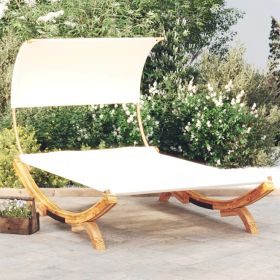 Patio Lounge Bed with Canopy 65"x79.9"x49.6" Solid Bent Wood Cream - Cream