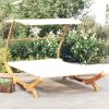 Patio Lounge Bed with Canopy 65"x79.9"x54.3" Solid Bent Wood Cream - Cream