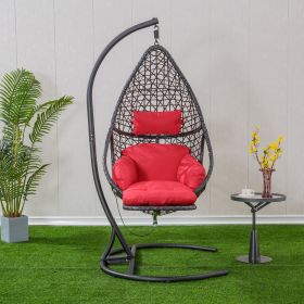 Patio PE Rattan Swing Chair With Stand and Leg Rest for Balcony; Courtyard - as Pic