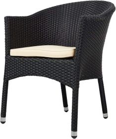 Outdoor Dining Wicker Chairs Patio Garden Furniture with Seat Cushions; Weave Rattan Armchair 1 PC (Black)  - KM0305-1-BLACK