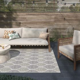 Foliage White; Neutral Indoor / Outdoor Polypropylene Area Rug 5x8 - as Pic