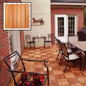 Outdoor Patio 6-Slat Eucalyptus Interlocking Deck Tile (Set of 10 Tiles) - as Pic