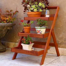 Malibu Outdoor Three-layer Wood Garden Plant Stand - as Pic