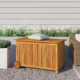 Patio Storage Box with Wheels 35.4"x19.7"x22.8" Solid Wood Acacia - Brown