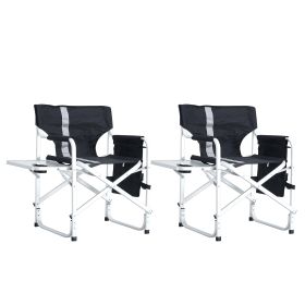 2-piece Padded Folding Outdoor Chair with Side Table and Storage Pockets; Lightweight Oversized Directors Chair for indoor; Outdoor Camping; Picnics a