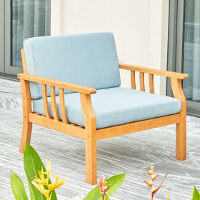 Kapalua Honey Nautical Curve Eucalyptus Wooden Outdoor Sofa Chair with Cushion - as Pic