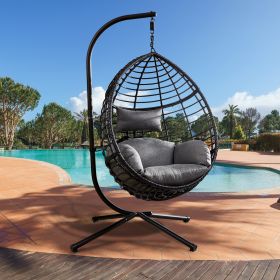 Egg Swing Chair with Stand; 300 LBS Capacity; With Comfortable Cushion; 37.4x37.4x76.77 (Grey) - as Pic