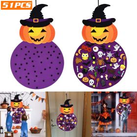 2.8FT Halloween Felt Pumpkin Witch 51Pcs Felt Pumpkin Witch Hanging Decor