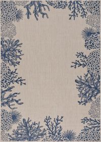 Home Decor Coastal Bordered Coral Reef Indoor/Outdoor Accent Rug - Navy|Beige - 7'6" X 9'5"