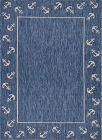 Home Decor Coastal Bordered Coral Reef Indoor/Outdoor Accent Rug - Navy|White - 1'10" X 3'0"