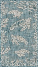 Home Decor Coastal Bordered Coral Reef Indoor/Outdoor Accent Rug - Aqua|White - 5'3" X 7'0"