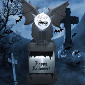 8.2 Feet Halloween Inflatable Gravestone with Gargoyle Yard Decoration and LED Lights