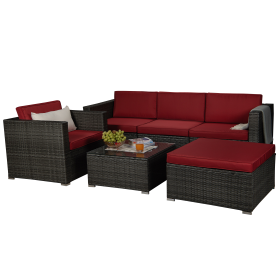 Outdoor Garden Patio Furniture 6-Piece Brown PE Rattan Wicker Sectional  Cushioned Sofa Sets - Dark Gray