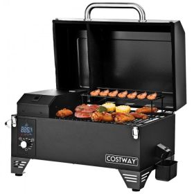 Outdoor Portable Tabletop Pellet Grill and Smoker with Digital Control System for BBQ - black