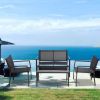 4 Pieces Patio Furniture Set Outdoor Garden Patio Conversation Sets Poolside Lawn Chairs with Glass Coffee Table Porch Furniture (Black) - Black