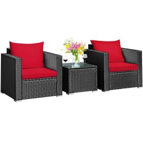 3 Pcs Patio wicker Furniture Set with Cushion
 - Red