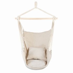 Hammock Chair Distinctive Cotton Canvas Hanging Rope Chair with Pillows Beige - Beige