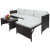 Outdoor 3pcs 1 Double Seat 1 Chaise Seat 1 Coffee Table Combination Sofa Rattan Sofa Set  XH - Brown Gradient Rattan Beige Cushion