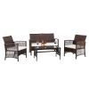 Outdoor 4pcs 1 Double Seat 2 Single Seat 1 Coffee Table Armrest Hollow Knit Combination Sofa,PE rattan and iron frame Sofa Set  XH - Brown Embossed Gr