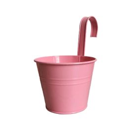 Wall Hanging Pot Bright Color Not Easy to Deform Iron Balcony Planters Metal Bucket for Balcony - Pink