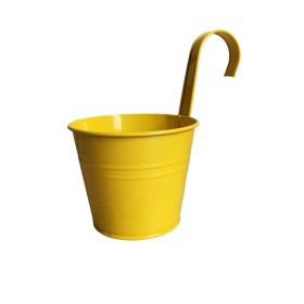 Wall Hanging Pot Bright Color Not Easy to Deform Iron Balcony Planters Metal Bucket for Balcony - Yellow